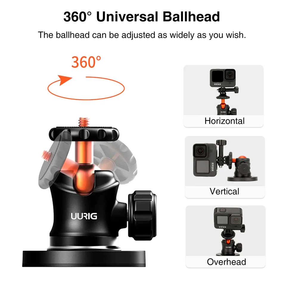 Metal Strong Magnetic Car Suction Cup Mount Camera Holder on Car Window 360 BallHead for GoPro 12 11 10 9 Insta360 Action Camera