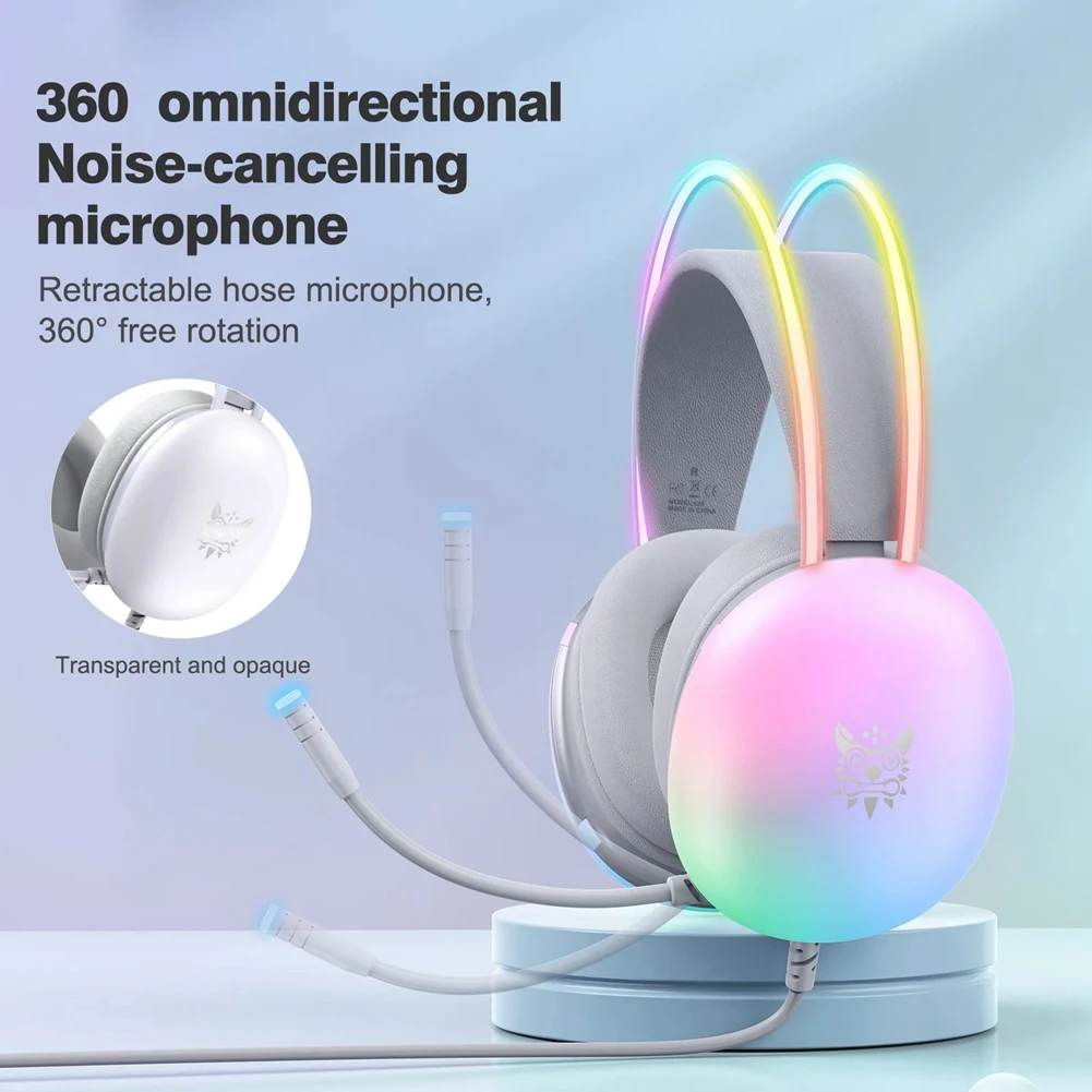 DIGITALBUY Gaming Headset with RGB Dynamic Lighting Wired Over-Ear Headset with Noise Canceling Microphone for PC White