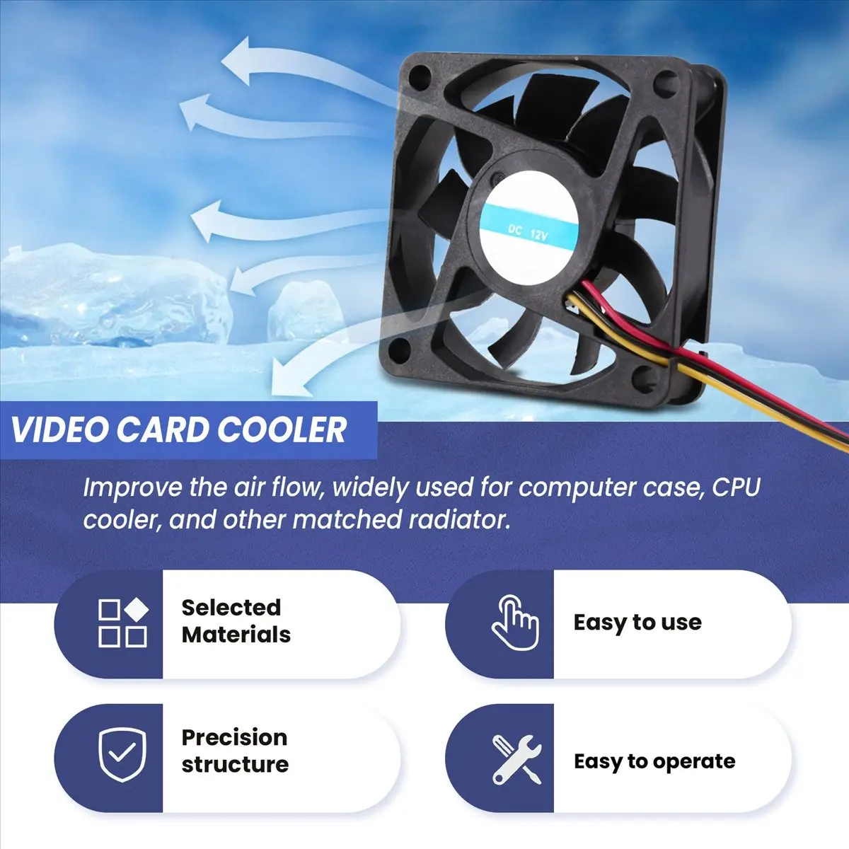 A64I 60Mm 6Cm DC 12V 3 Pin Computer Case CPU Cooler Cooling Fan Black 2 Pcs