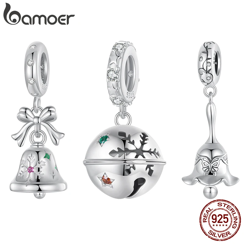 Bamoer original 925 prata esterlina mão sino pingente jingle sinos charme adorável para as mulheres festa de natal presente jóias finas diy