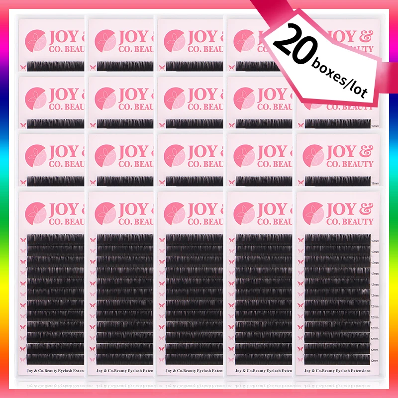 

20Case/Lot JoyCo All Sizes 8-15mm Individual Silk Long/Short/Lower Lashes Matte Black Eyelashes