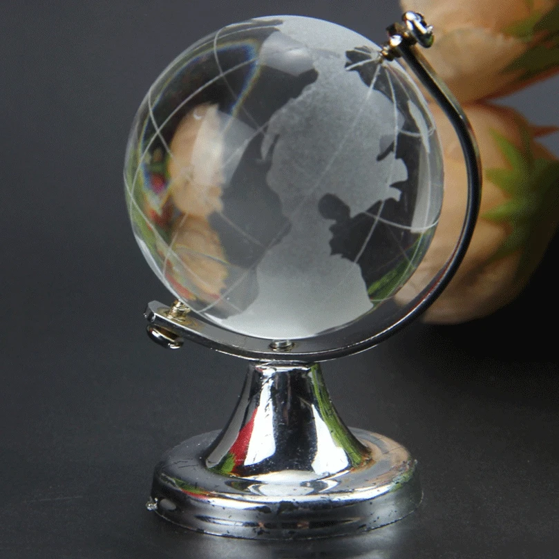 A17Z Crystal Glass Frosted World Globe Stand Paperweight Home Desk Wedding Decorate