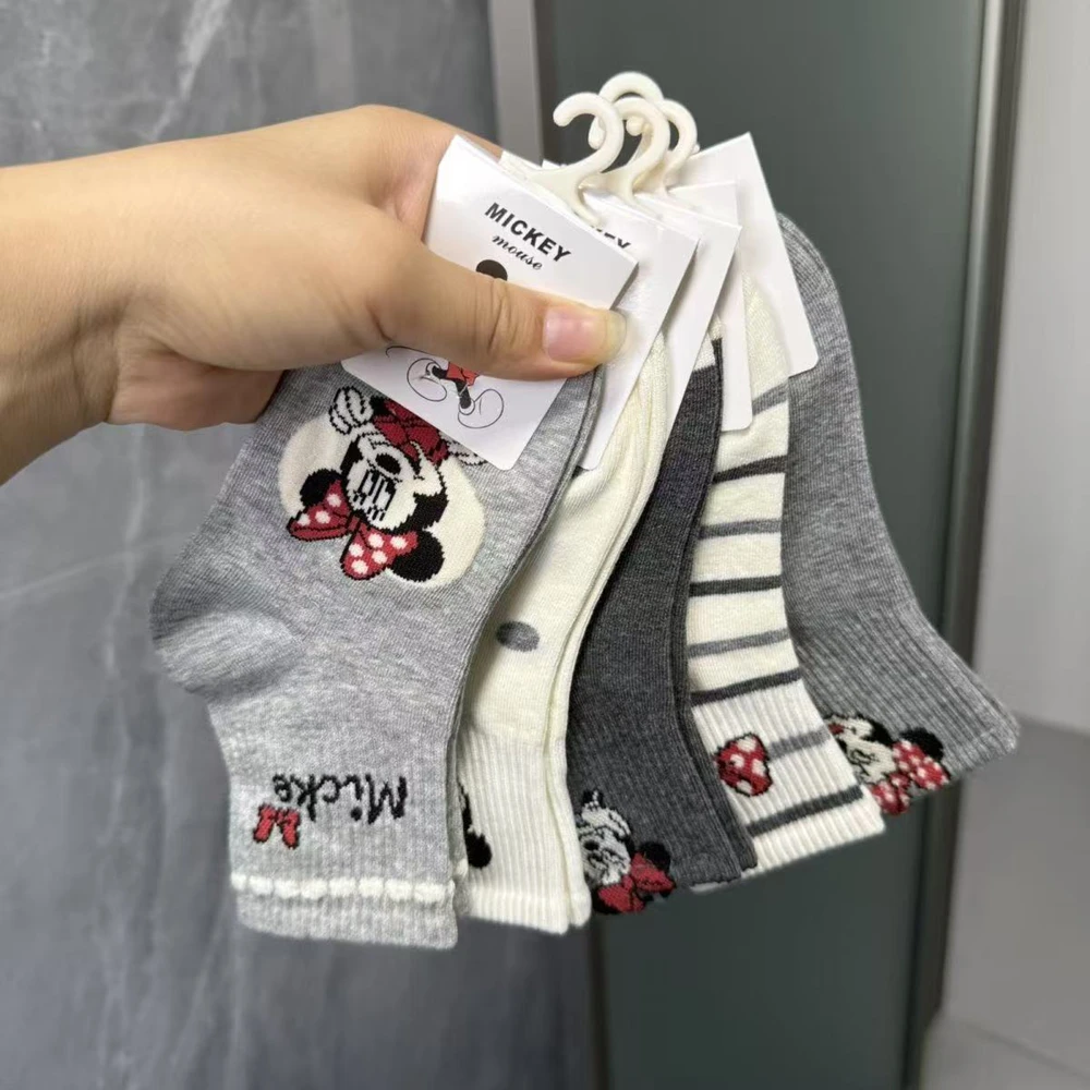 

5/10 шт./лот, носки для маленьких девочек, короткие носки с принтом Микки и Минни Мауса, каваи, аниме, весенне-осенние хлопковые носки-лодочки, От 3 до 12 лет