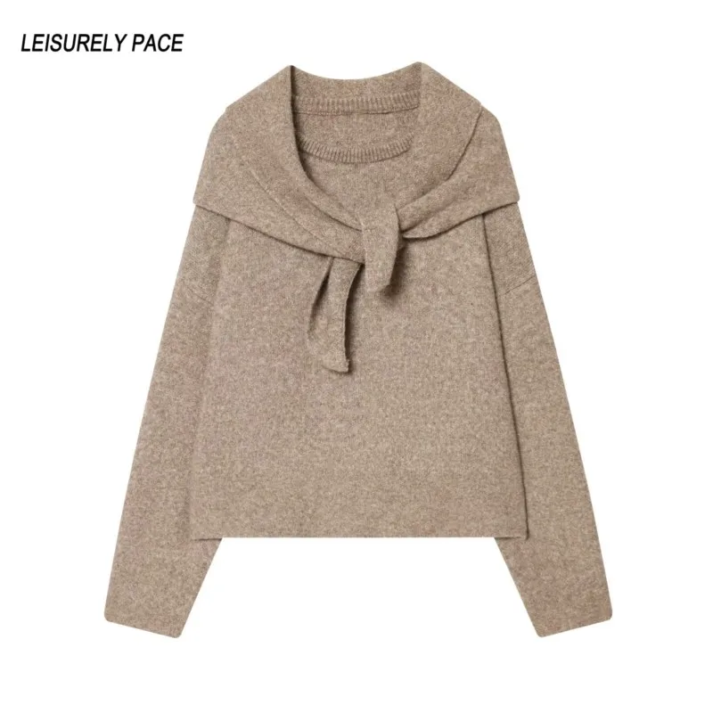 

LEISURELY PACE, новая зимняя женская одежда, повседневный универсальный однотонный шарф с длинными рукавами и круглым вырезом, вязаный топ, модный свитер