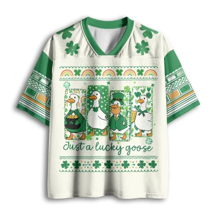 Men Mesh V Neck T Shirt Lucky Goose Clover Print St.Patrick's Day Summer Casual Loose Top