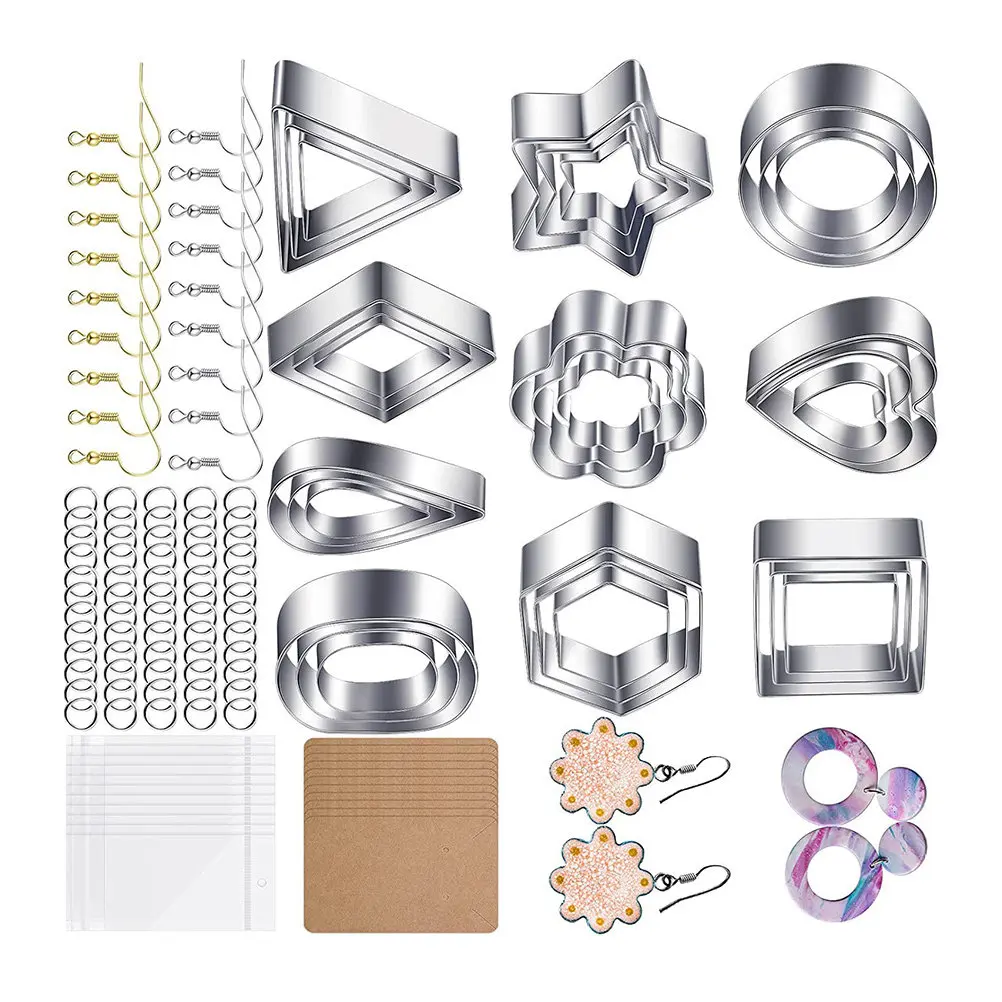 Polymer Clay Cutters Set for Earrings Making – Stainless Steel DIY Jewelry Craft Molds with Smooth Edges