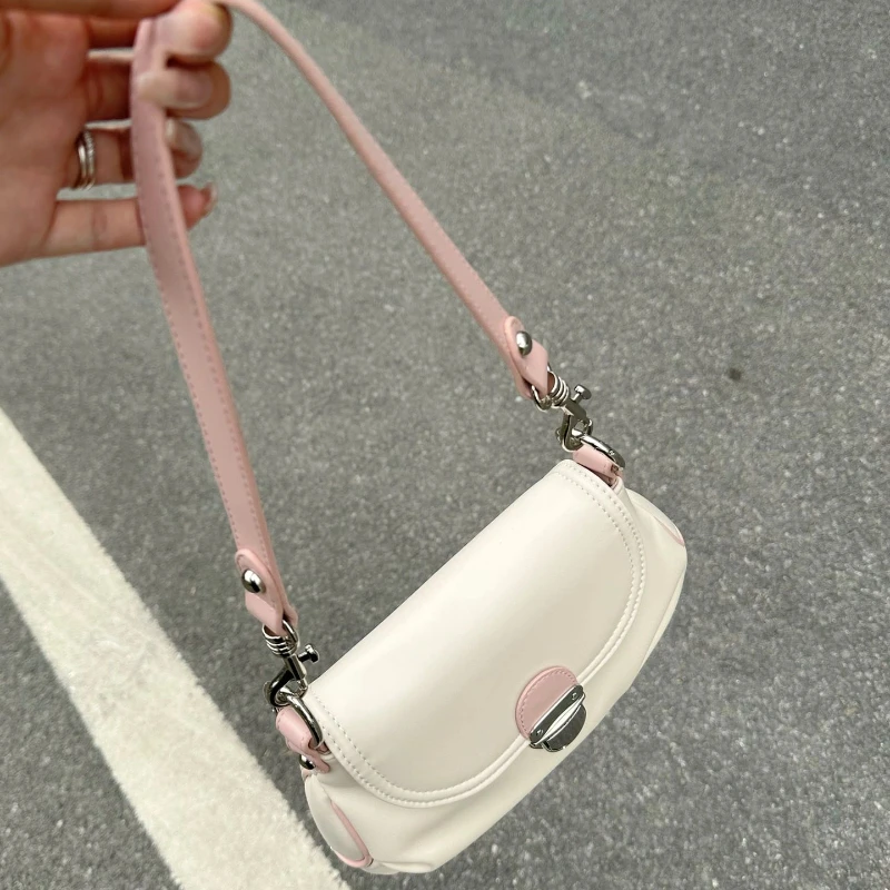 Fashion Sweet Women Simple Crossbody Bags Vintage Y2k Aesthetic Casual Shoulder Bag Soft Leather All Match Handbag Korean Trendy