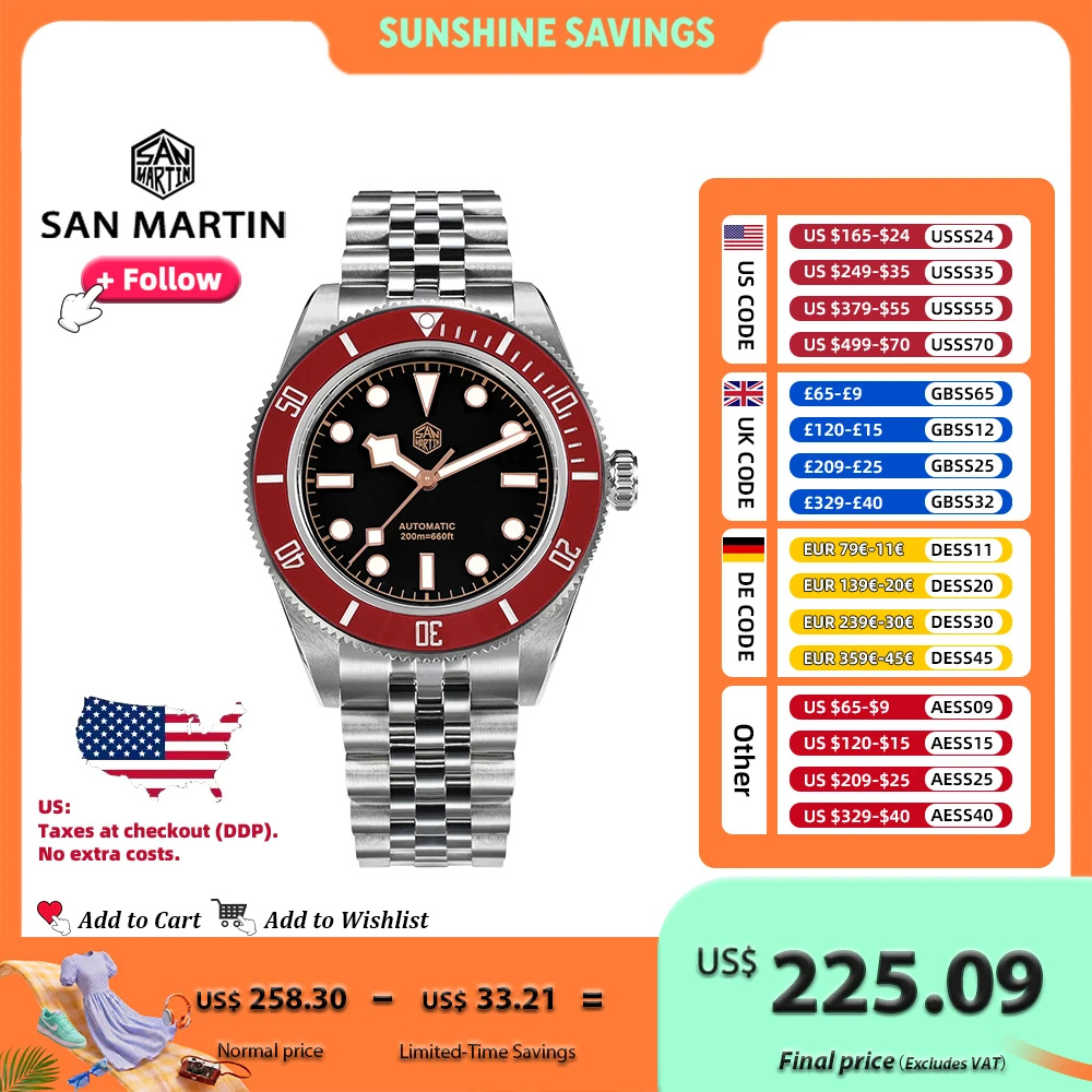 San Martin 40mm BB hombres reloj de lujo deporte buzo mosca cierre NH35 relojes mecánicos automáticos para hombre Jubilee BGW-9 20Bar SN0128