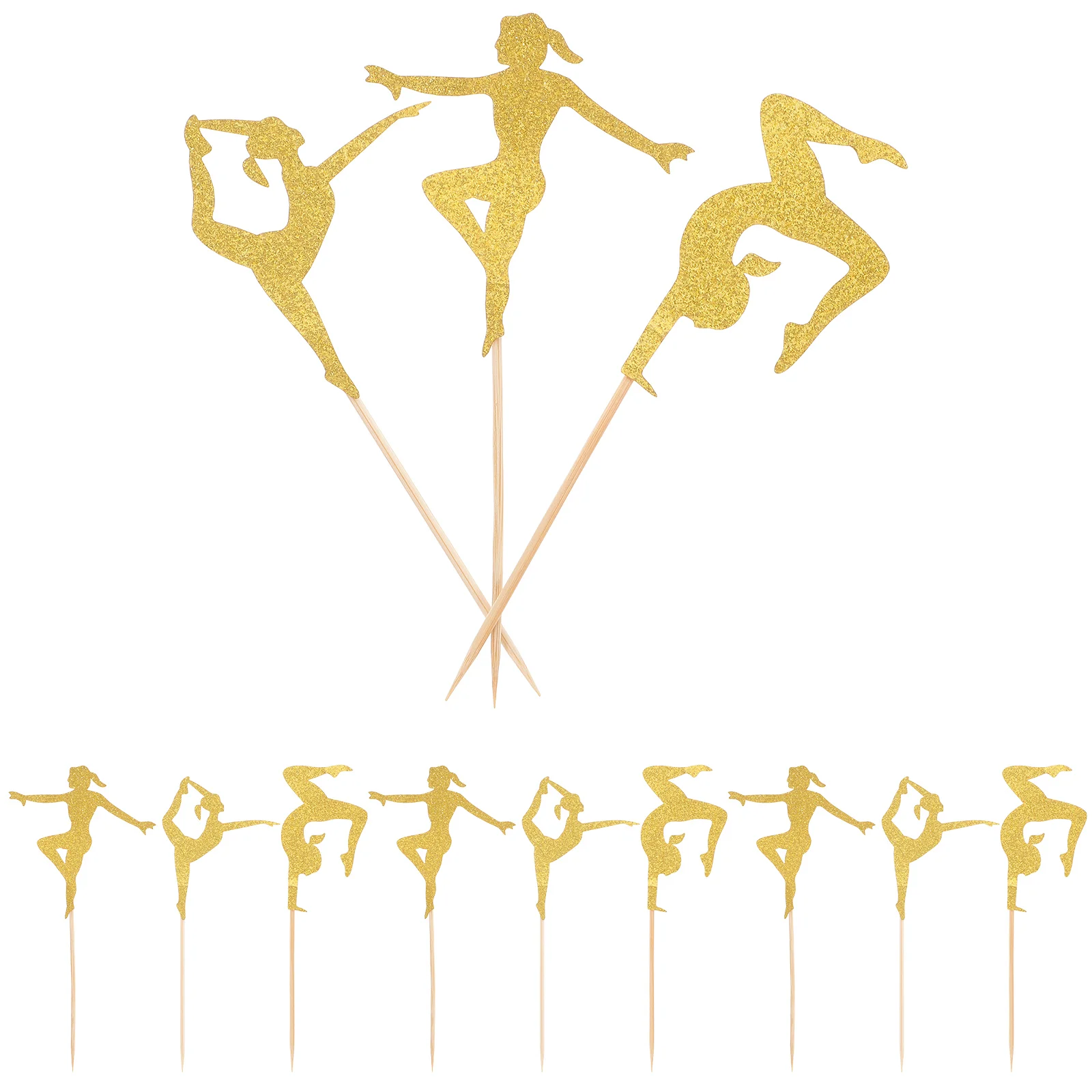 24 Pcs Gymnastic Girl Cupcake Toppers High Grade Glitter Paper Wood Stick Cute Design Party Cake Decor Birthday Theme Event