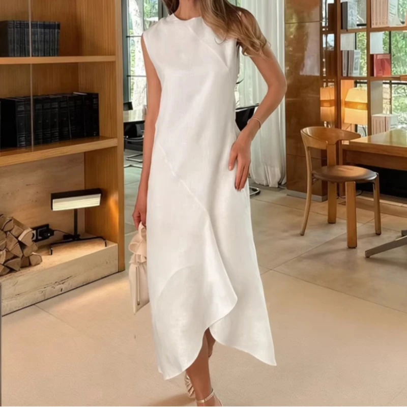 

French Style Elegant White Round Neck Vest Skirt for Women 2026 Spring and Summer New Cross-border Design A-line Skirt for Women