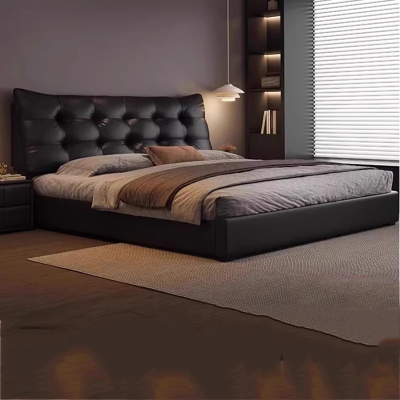 Leather Base Sheets Double Bed Black Minimalist Modern Luxury Double Bed Frame Storage Cheap Cama Doble Bedroom Furniture Set