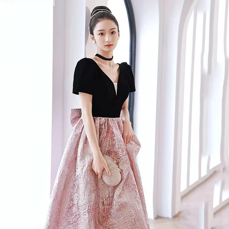 

Prinecess Pink Stain Elegant Evening Dresses A-Line V-Neck Floor-Length Long Formal Party Wedding Celebrity Gown Robes De Soirée