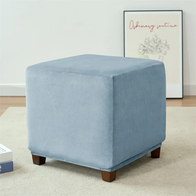 1PC Ottoman Cover Square Stretch Velvet Ottoman Cover Thick Footrest Slipcover Washable Storage Foot Stool Cover Living Room