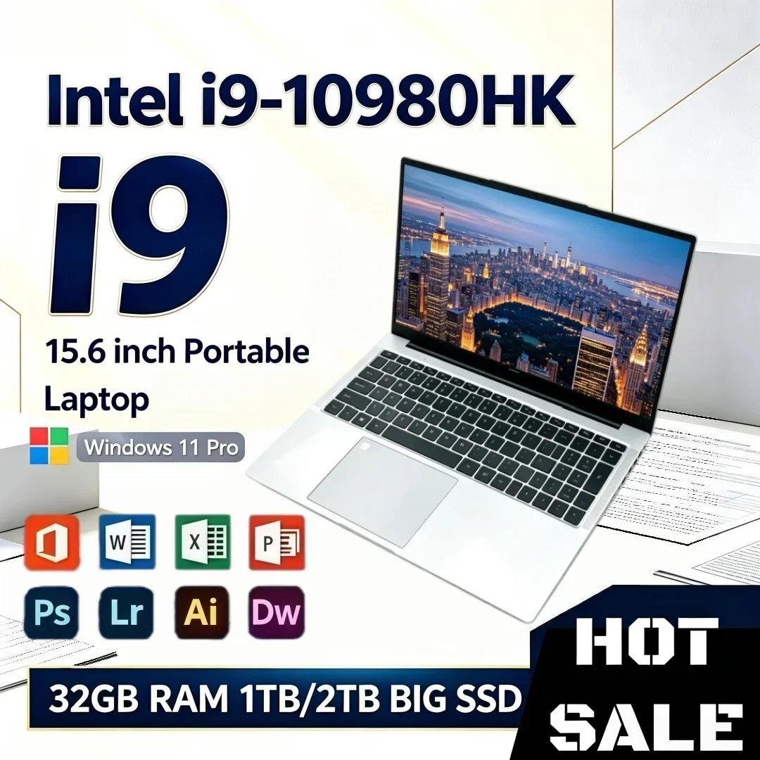 15.6 Inch Intel I9-10980HK Sleek Ultra Slim Laptop Office 16/32GB RAM 1/2TB BIG SSD Bright Windows11 Portable Laptop Study
