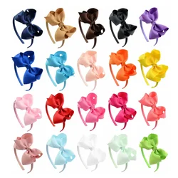 1PCS Fashion Grosgrain Ribbon Bows Baby Girls Elastic Hairband Solid Color Handmade Bowknot Toddler Hair Hoop Kids Accessories