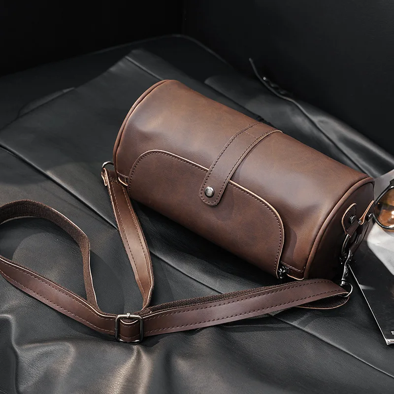 

Vintage Men Crossbody Bag Fashion Barrel-Shaped Shoulder Bag For Men Crossbody Bag Flap Handbags Male Cylindrical Shoulder Bags