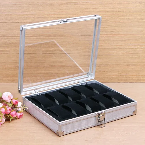 Imagen 1 del producto VANSIHO 6/12/24 ranuras a prueba de golpes múltiples posiciones caja de reloj de aluminio caja de almacenamiento de exhibición caja organizadora de reloj de pulsera