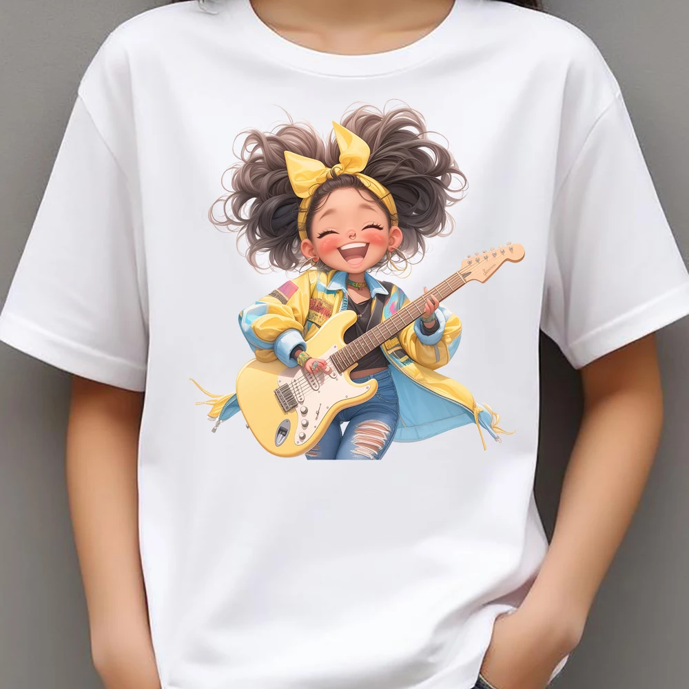 Yellow Guitar Music Girl Heat Transfer Patches For Clothing DIY A-Level Washable T-shirts Iron-on Thermal Stickers