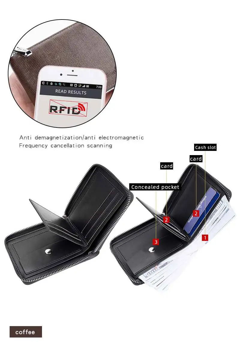 Baellerry New High-end Men's Short Wallet Cross-border Vintage RFID Zipper Coin Purse Simple Horizontal Card Holder