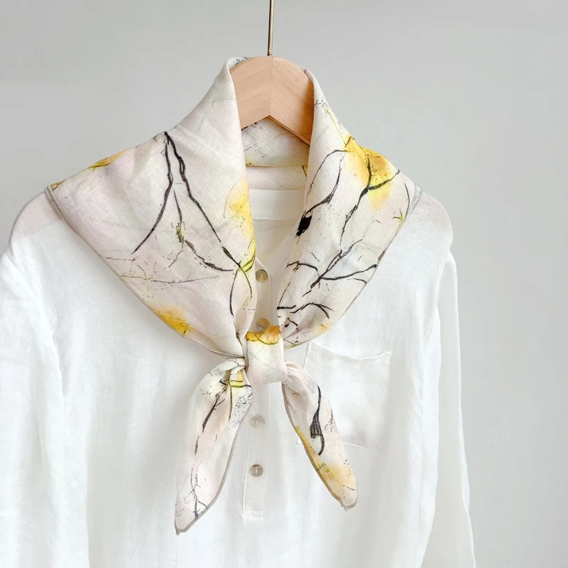 

Women Scarf Linen Neck Head Wrap Yellow Square Triangle Summer Sun Protection Breathable Accessory for Spring Autumn Holiday
