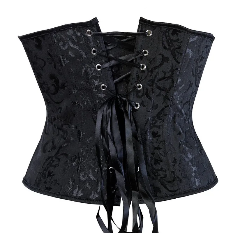 XXXS Size Women Gothic Sexy Satin Underbust Corset Bustier Waist Cincher Slimming Body Shaper Corselete Lingerie Party Clubwear