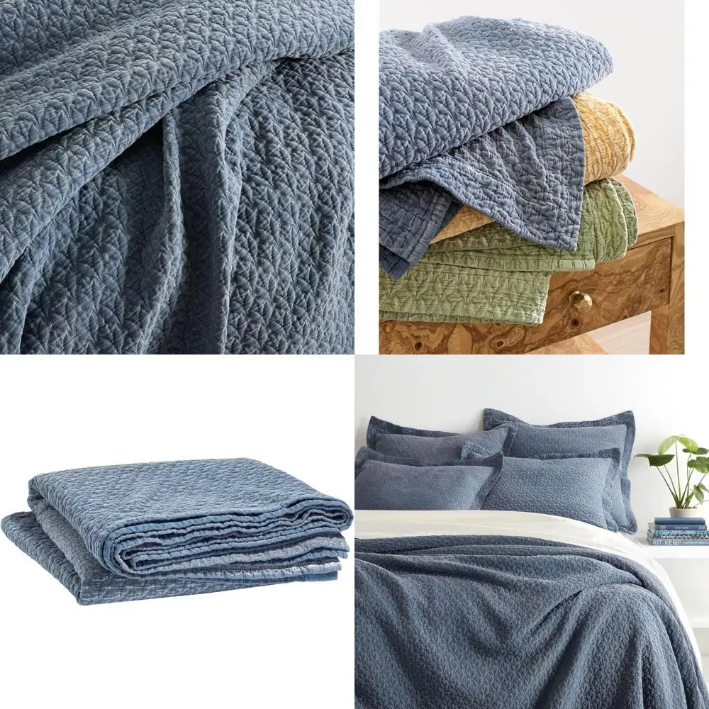 

King Size Blue Solid Matelasse Coverlet