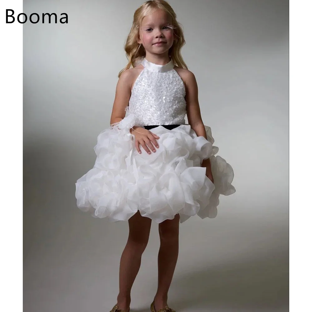 

Booma A-Line Shiny Pearls Flowers Girl Dresses Wedding Party Dress for Kids Flowers Girls Prom Gowns Knee-Length Customized