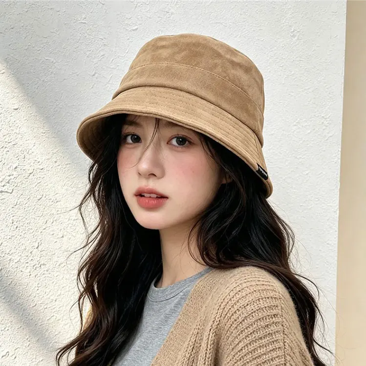 Korean Fashion Suede Bucket Hat for Women with Structured Crown and Wide Brim Foldable for Easy Packing and Sun Protection