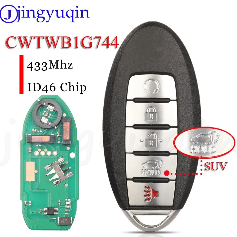 jingyuqin CWTWB1G744 5Buttons SUV Proximity Smart Key Fob 433MHz ID46 1788D-FWBIG744 For Nissan Armada Patrol 2013 - 2019