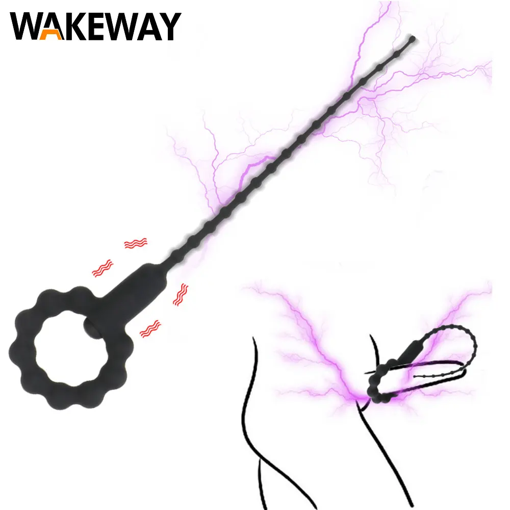 WAKEWAY  Urethral Vibrator Catheter Penis Plug Silicone Horse Eye Vibrating Urethra Sound Dilator Sex Toys for Men Masturbator