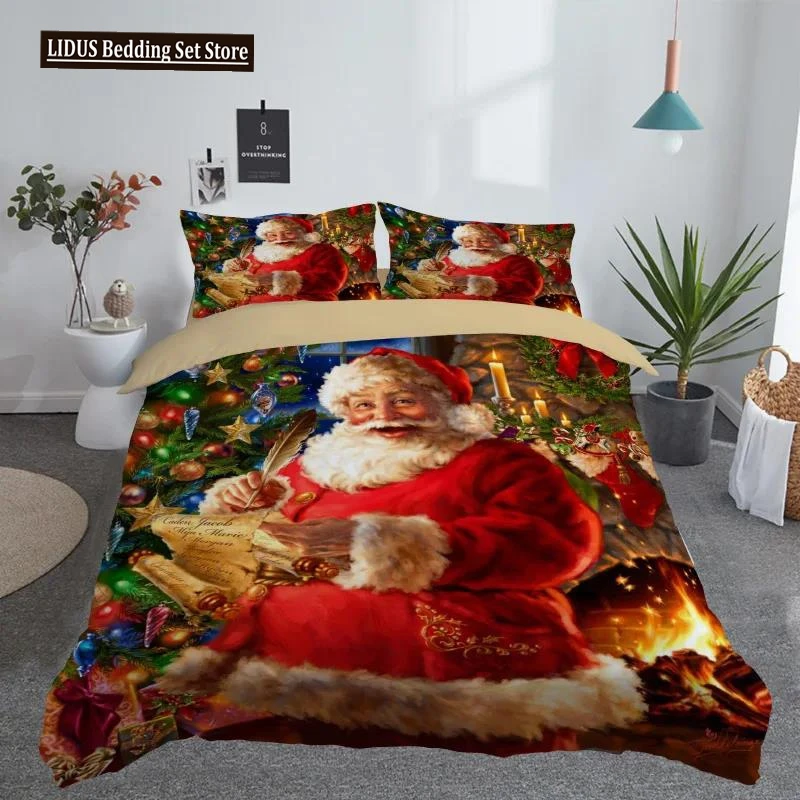 

3D Printed Merry Christmas Bedding Set Queen/Twin/King Size Christmas Decoration Home Bedclothes With Bedding Pillow