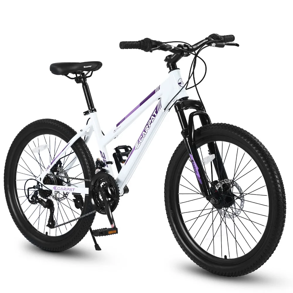 

Bikes, 24 Inch Mountain Bike for Teenagers Girls Women, Shimano 21 Speeds with Dual Disc Brakes and 100mm Front Suspension, Bike