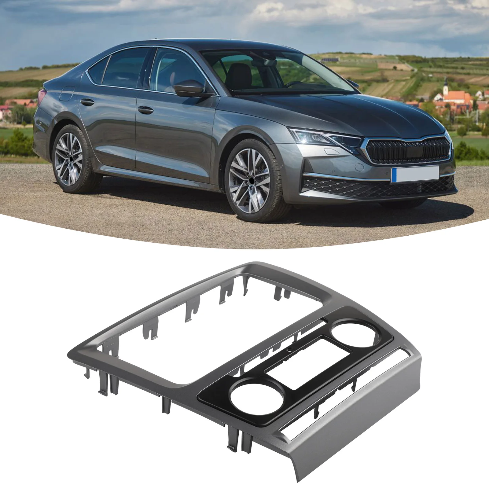 Double Din Grey Radio For Fascia Panel Frame For For SKODA For Octavia With Auto Air Conditioning Car For Dash Kit Trim For Beze
