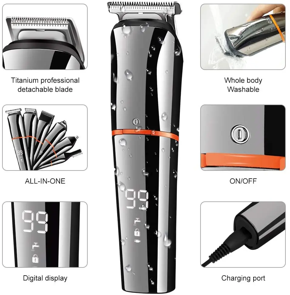 Original Kemei จอแสดงผล All In One Hair Trimmer สำหรับชายคิ้วเครื่องเล็มหนวดไฟฟ้าที่ตัดขนชุดตัดผม