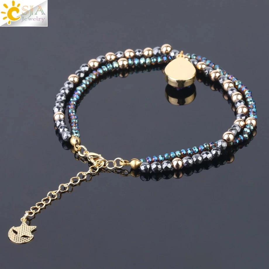 CSJA Natural Stone  Hematite Bracelets Geode Druzy Crystal Bracelet Summer Statement 2 Strand Beads Women Pulsera Jewelry S235