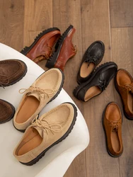 WILL&ZEST Designer Genuine Leather Women Loafers Vintage Style Derby Unisex Boats Flats Footwear for Girls