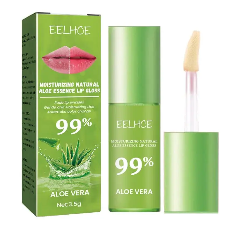 Brilho labial de aloe que muda a cor, extrato natural, hidratante, anti-rachado, para mulheres, cuidado labial