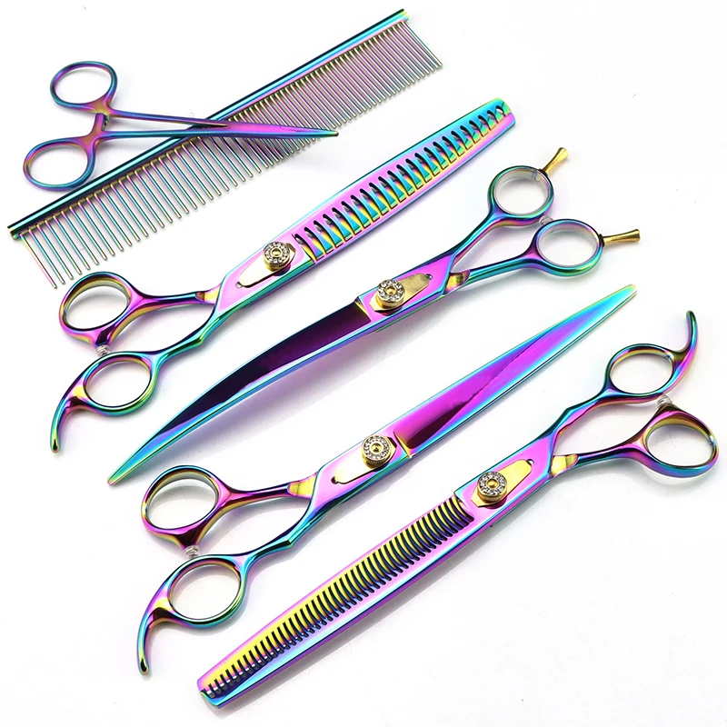 right hand 8 inch pet grooming scissor set rainbow color 6pcs pet hair shear set