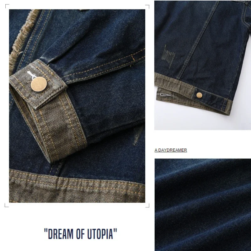 الربيع والخريف الربط الخام حافة الدنيم معطف المرأة الجديدة فضفاضة Bf الرياح الرجعية سترة السيدات فضفاضة قصيرة راعية البقر معاطف القمم