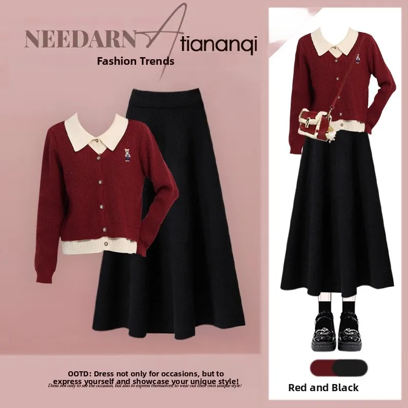 

Soft Sle Knitted High Waist Two-Piece Set Women's Anti-Aging Spring Faion plus Size Ensemble Ele mat Design