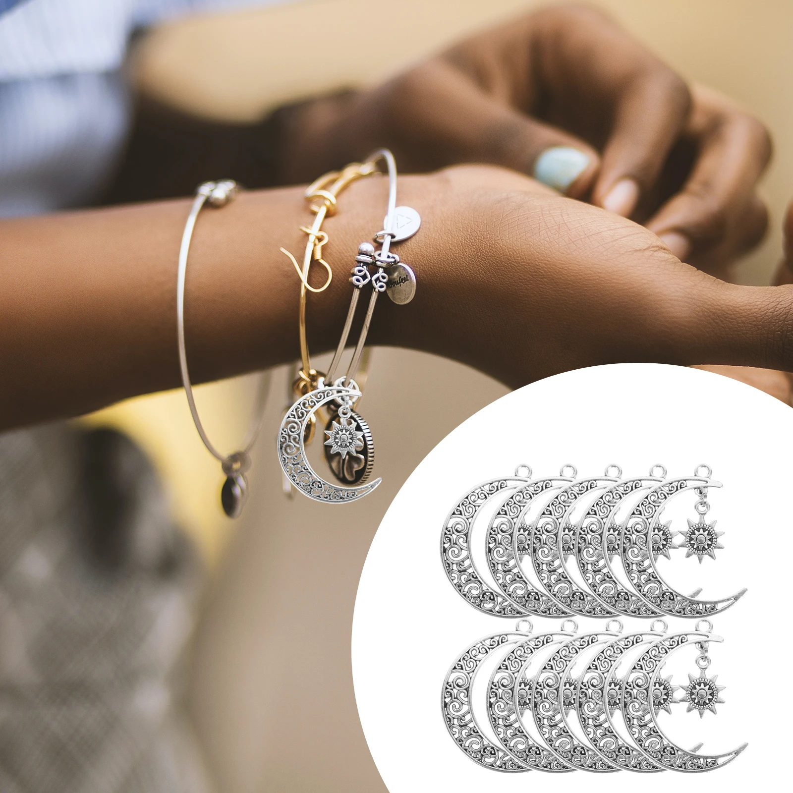 

10pcs Moon Sun Pendant Charm Bulk Alloy Jewelry DIY Accessories Necklace Pendent Bracelet Earrings Making Supplies Decorative