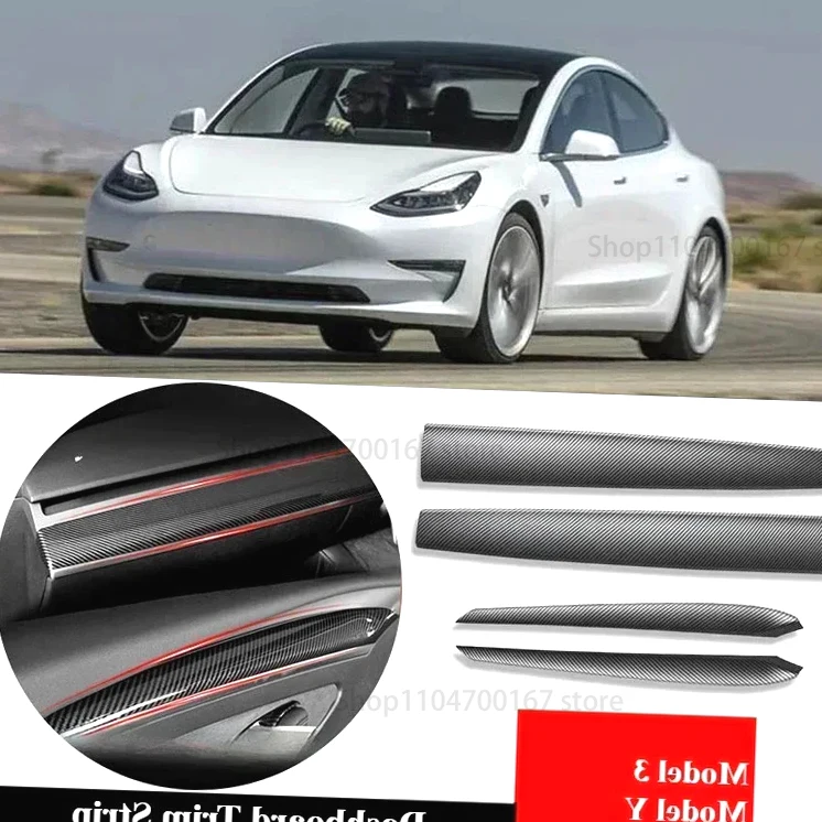 

New！Carbon Fiber pattern ABS Dashboard Trim Strip For Tesla Model 3 Y Center Console Panel Sticker Cover Decor Adhesive Panel Tr