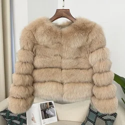 2024 Raccoon Fur Jacket Natural Fox Fur Jacket Real Fox Fur Coat Winter Jacket Women Outerwear O-neck Thick Warm Luxury Female