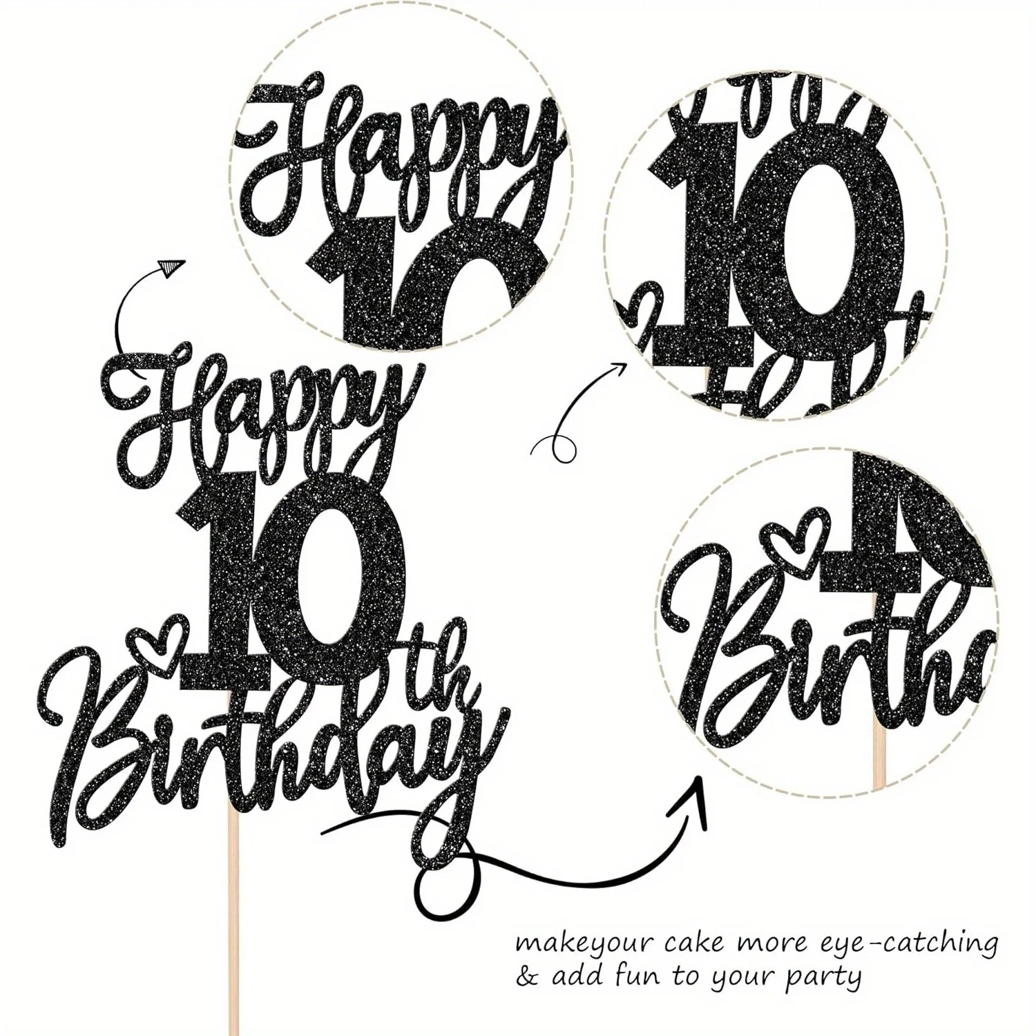 1 Stück schwarzer cooler Tortenaufsatz zum 10. Geburtstag – tolle 10 zehn Hallo 10-Kuchendekoration für Kinderpartys, Halloween, Thanksgiving – Detail 3