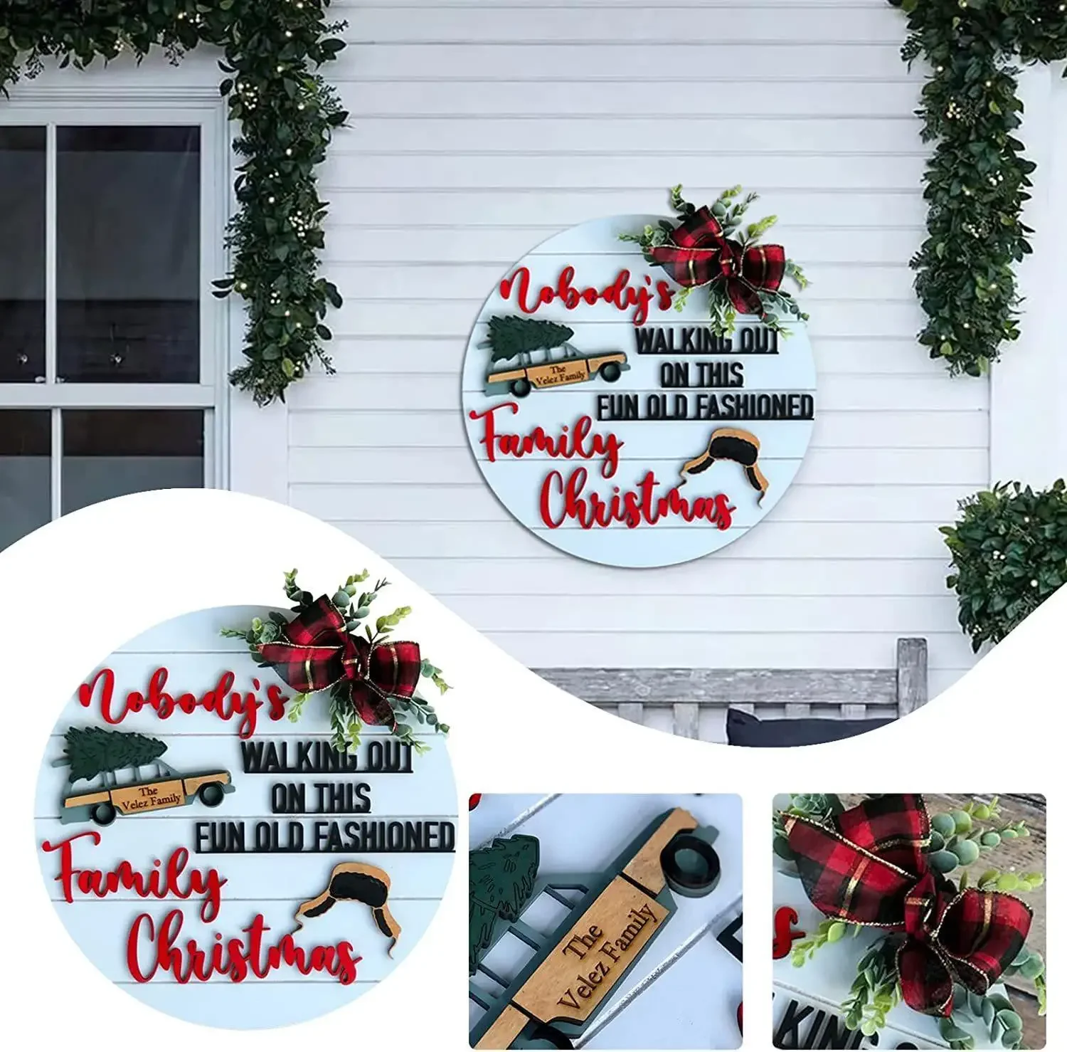 1pc Christmas Door Sign Christmas Round Front Door Welcome Sign Funny Clark Griswold Theme Door Hanger Wooden Wreaths Home Wall