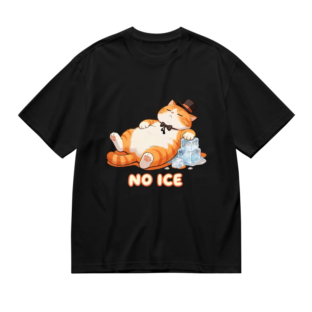

Cute Cat with "No Ice" Text Funny Graphic Print T-Shirt For Men Women 100% Cotton Short Sleeve Crew Neck Unisex Casual T-shirts