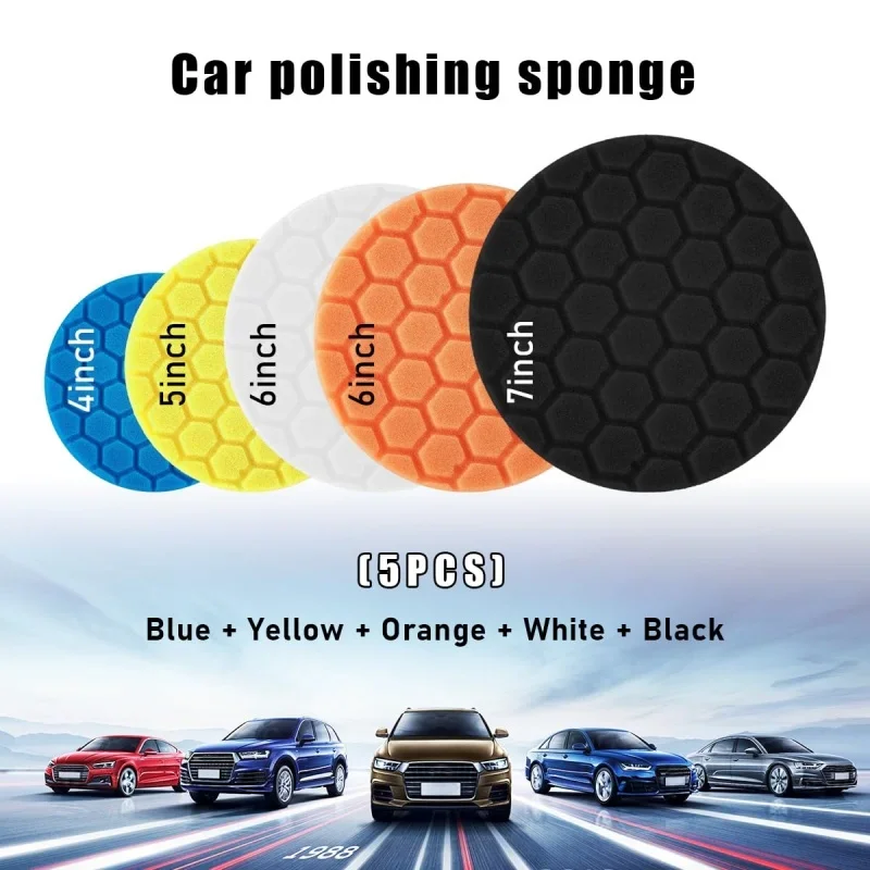 3/4/5/6/7inch 5Pcs Car Polishing Pad Kit Set Self-Adhesive Buffing Waxing Sponge Wool Wheel Polishing Pad For Car Polisher Drill