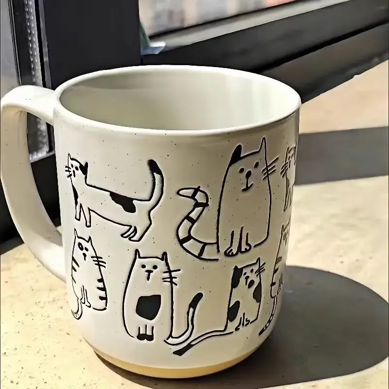 

450ML Creative Hand Drawn Ceramic Cup Animal Kitten Milk Coffee Cup Nordic Kitchen Coffee Cup Gift
