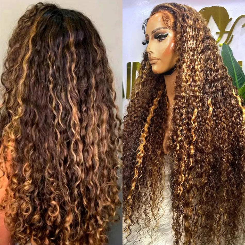 Hd 13x4 13x6 braune Spitze Front Perücke honig blond gefärbte lockige Echthaar Perücken Highlight Perücke Echthaar Deep Wave Spitze Frontal Perücke