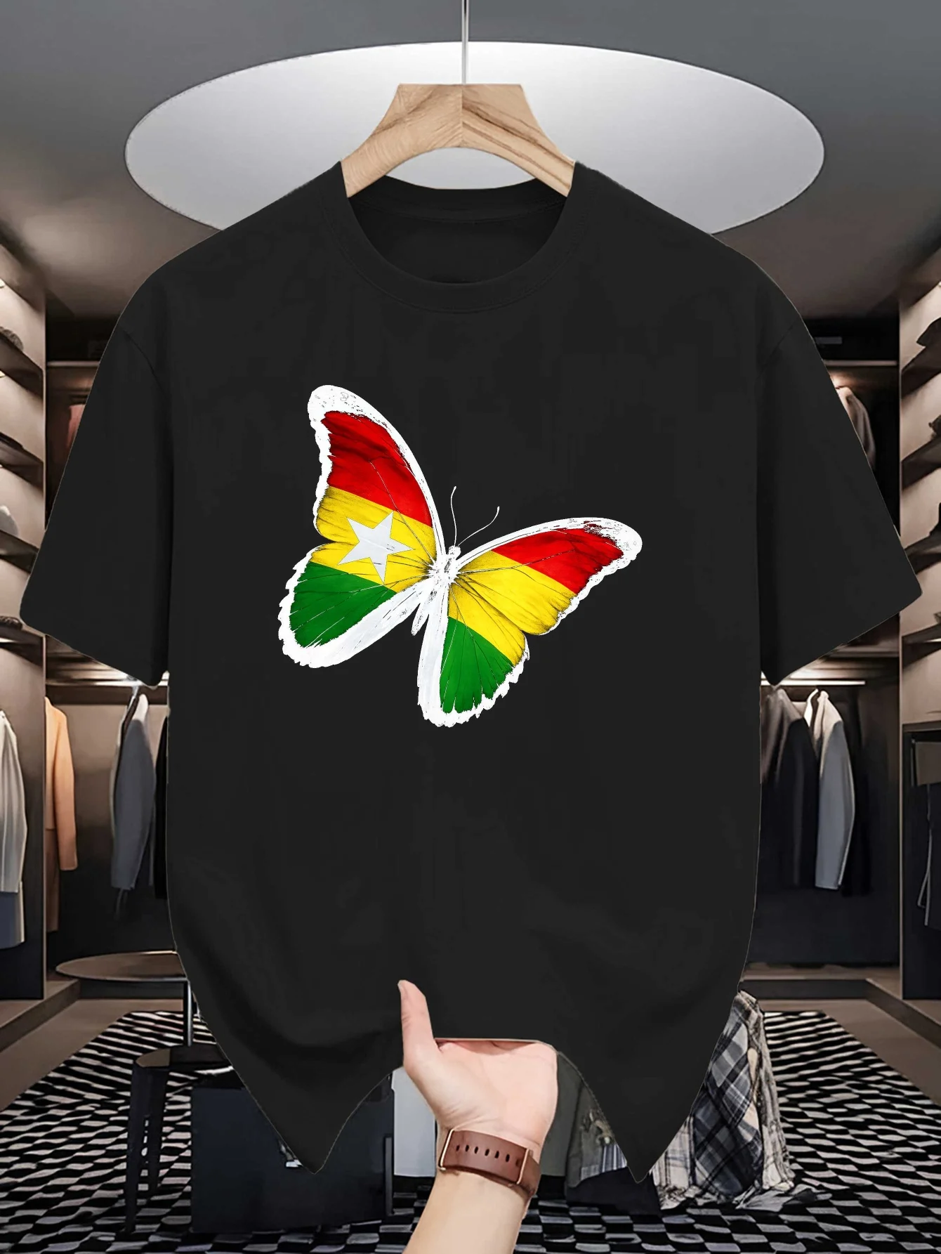 Mens Crew Neck T Shirt Myanmar Flag Butterfly Vintage Texture Graphic Short Sleeve Casual Cotton National Pride Streetwear Tees